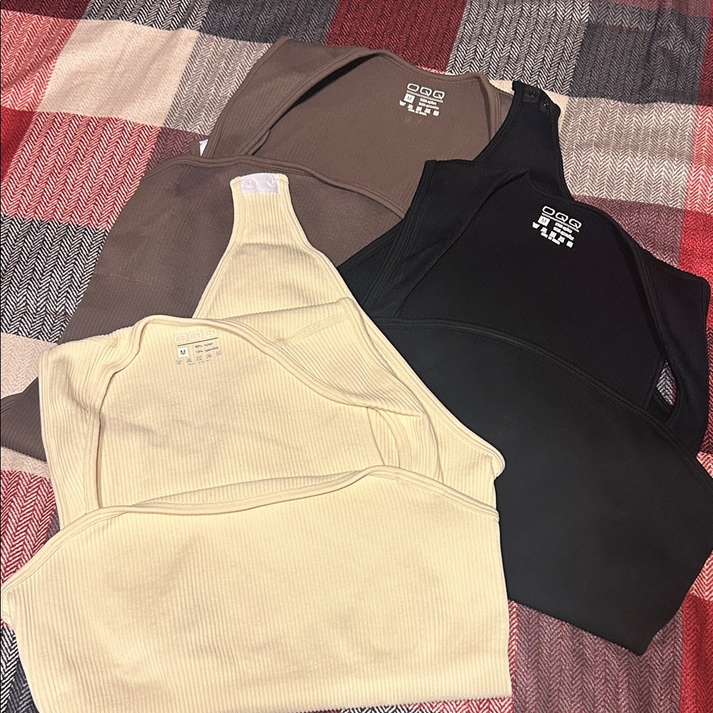 OQQ Stylish Women's Ribbed Bodysuits - Black, Cream, Brown